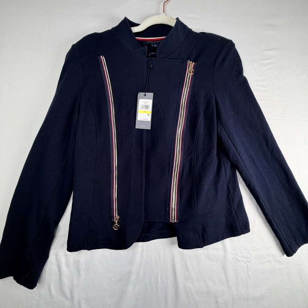 Tommy Hilfiger Catalina Cas Navy Blue Asymmetrical Zip Knit Jacket Mens M NEW